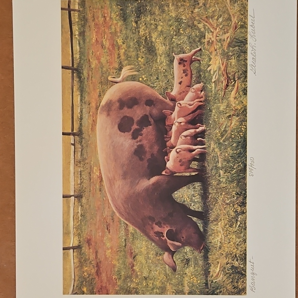 Farmyard Pig Art Print by - Brown and Green Gerald H Lubeck